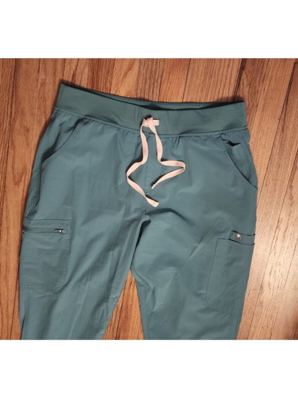 Figs High Waisted Yola Fionlite Scrub Pants Green XL Cargo Pockets zip string - Picture 2 of 9